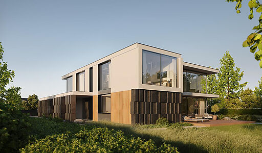 Новый дом без отделки у реки