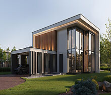 Новый дом без отделки у реки