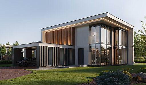 Новый дом без отделки у реки