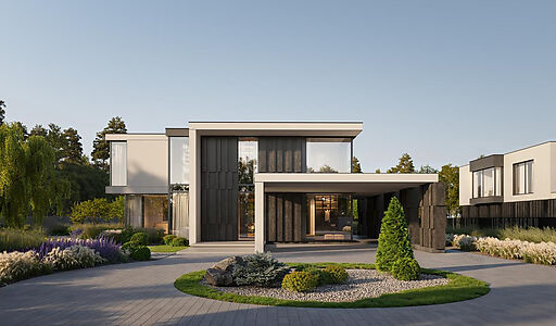 Новый дом без отделки у реки