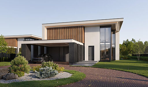 Новый дом без отделки у реки