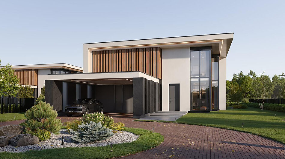 Новый дом без отделки у реки