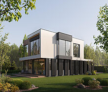 Новый дом без отделки у реки