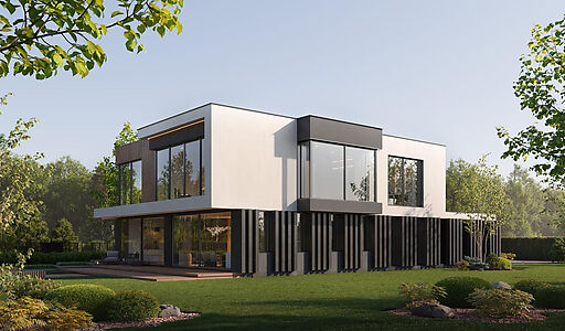 Новый дом без отделки у реки