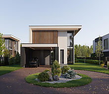 Новый дом без отделки у реки