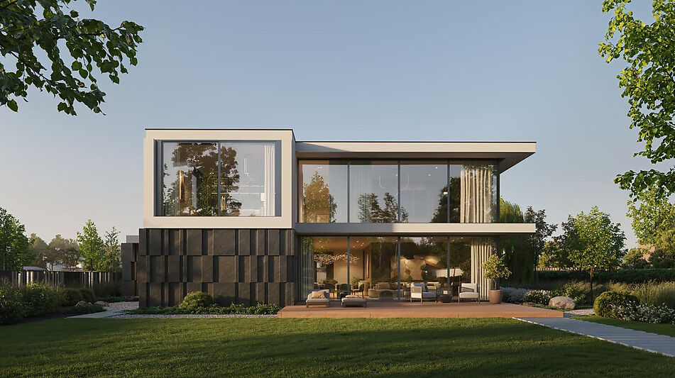 Новый дом без отделки у реки