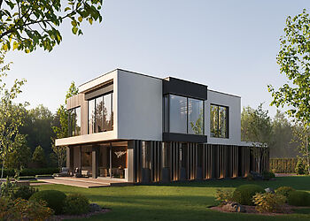 Новый дом без отделки у реки