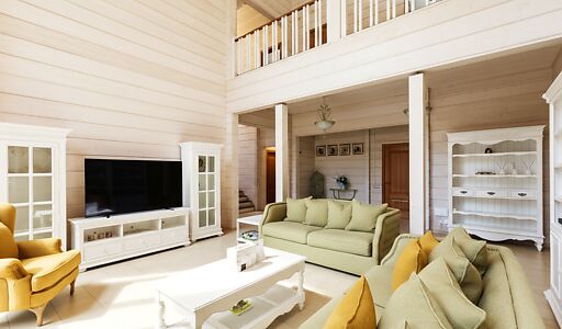 Дом из бруса в лесу у озера