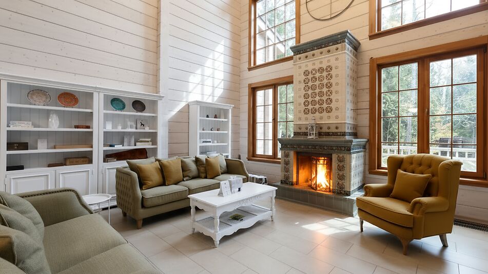 Дом из бруса в лесу у озера