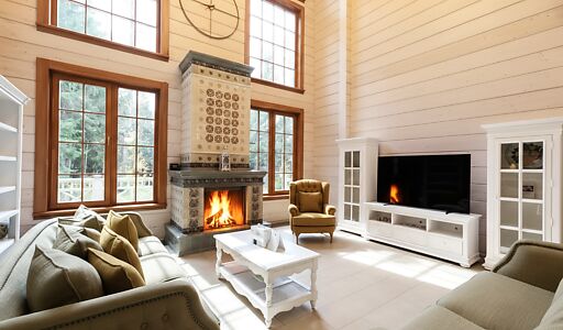 Дом из бруса в лесу у озера