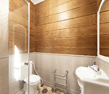 Дом из бруса в лесу у озера