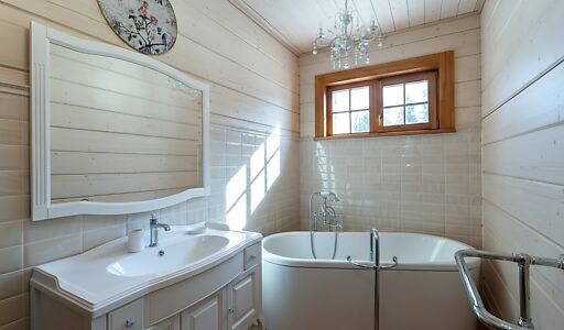 Дом из бруса в лесу у озера