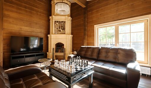 Дом из бруса в лесу у озера