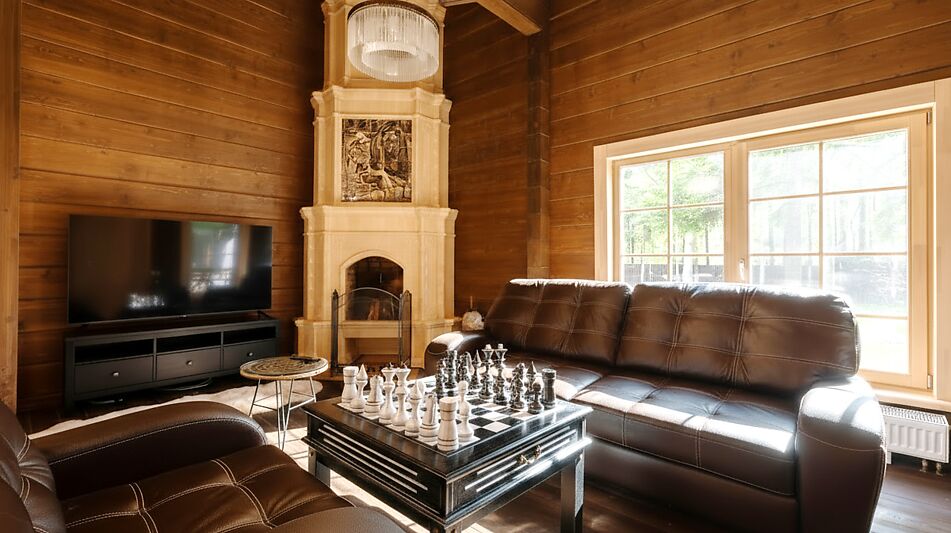 Дом из бруса в лесу у озера