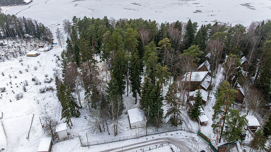 Участок с лесом и причалом у воды