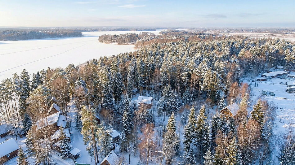 Участок с лесом и причалом у воды